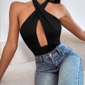 SHEIN Cutout Backless Halter Bodysuit